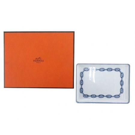 HERMES (エルメス) スクエアプレート 未使用品 シェーヌダンクルブルー