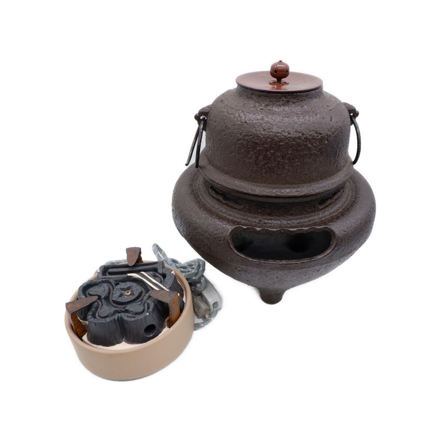 釜師 須藤浄義 金森紹栄 合作 唐銅朝鮮風炉 細足