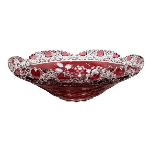 Meissener Bleikristall（マイセンクリスタル）マイセンフラワー 色被せボウル レッド 26㎝