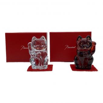 Baccarat (バカラ) 招き猫 クリア・レッド 2体セット 底面キズ小