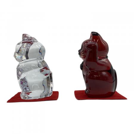 Baccarat (バカラ) 招き猫 クリア・レッド 2体セット 底面キズ小