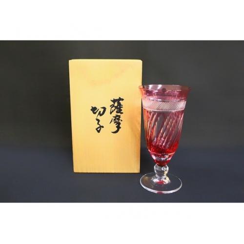 薩摩切子 金赤 三筋文台付杯