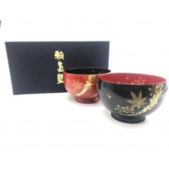 輪島塗 (ワジマヌリ) 夫婦汁椀 箔春秋沈金  天然木 漆塗装