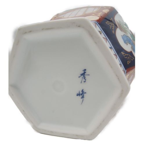 秀峰 蓋付飾壺 染錦 八角 沈香壺 秀峰作