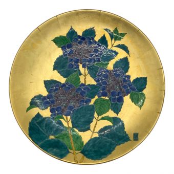 有田焼 (アリタヤキ) 飾り皿 紫陽花絵金箔押