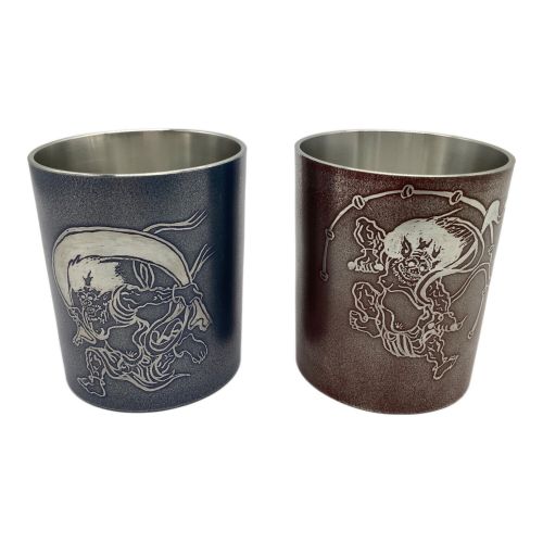 薩摩錫器 (サツマスズキ) 湯呑み揃え 風神雷神