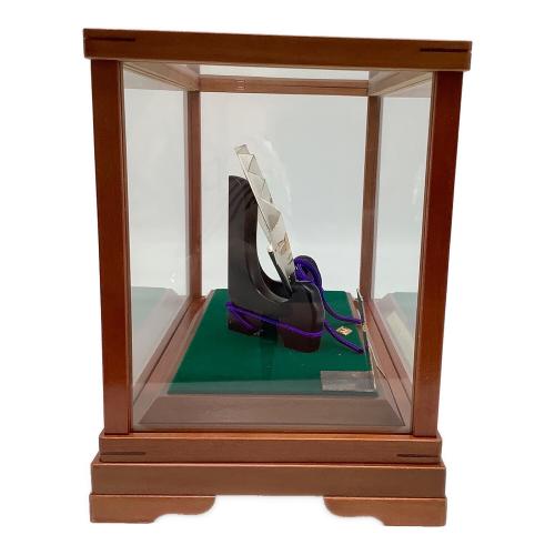 末廣 秀雄作 純銀仕上 扇子 松竹梅 高さ5寸 ※変色有・企業名有