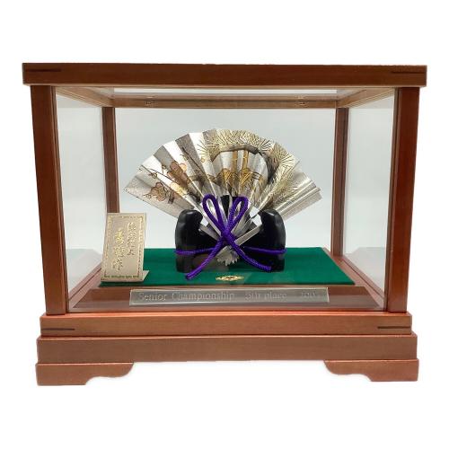 末廣 秀雄作 純銀仕立 扇子 松竹梅 高さ4寸 ※変色有・企業名有