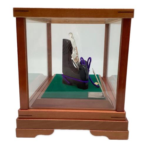 末廣 秀雄作 純銀仕立 扇子 松竹梅 高さ4寸 ※変色有・企業名有