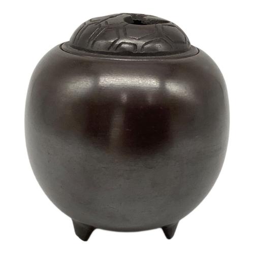 三ッ脚香炉 鋳銅製 鶴亀 菊家紋入り