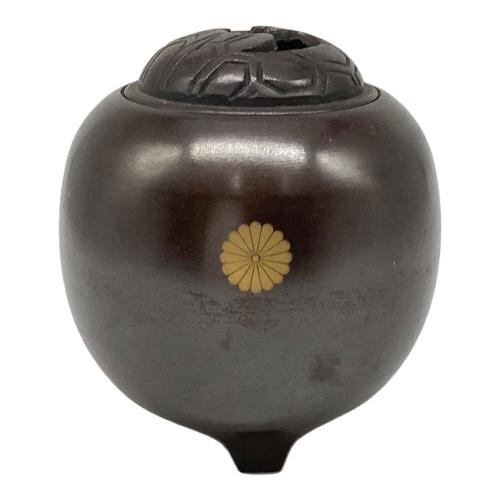 三ッ脚香炉 鋳銅製 鶴亀 菊家紋入り