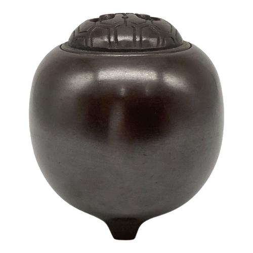 三ッ脚香炉 鋳銅製 鶴亀 菊家紋入り