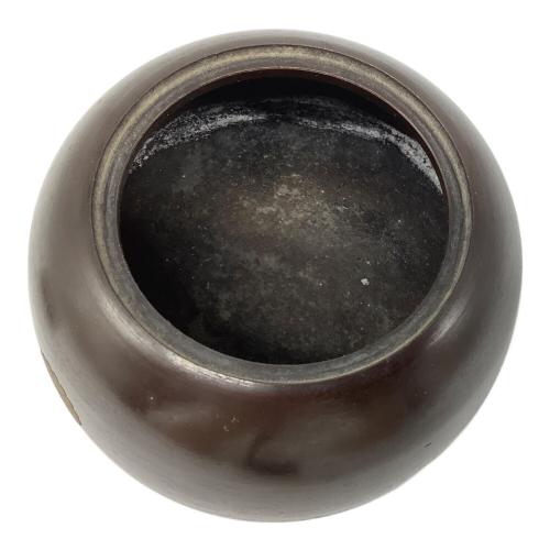 三ッ脚香炉 鋳銅製 鶴亀 菊家紋入り