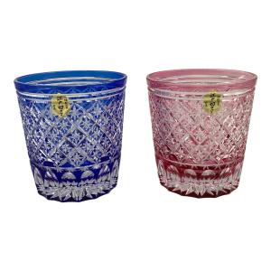 ガラス工房 切子 M-266-2 矢来星重文様 オールド 彩