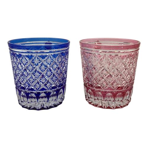 ガラス工房 切子 M-266-2 矢来星重文様 オールド 彩