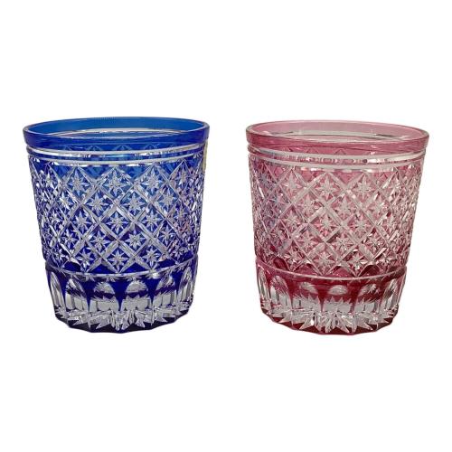 ガラス工房 切子 M-266-2 矢来星重文様 オールド 彩