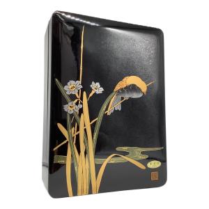 橋本漆芸 文庫箱 漆器 金蒔絵 水仙と鳥
