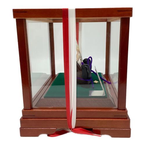 末廣 秀雄作 純銀仕立 扇子 松竹梅 高さ4寸 ※変色有・企業名有