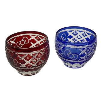 HELLO KITTY (ハローキティ) ミニ切子グラスセット リボン 赤×青 ペア