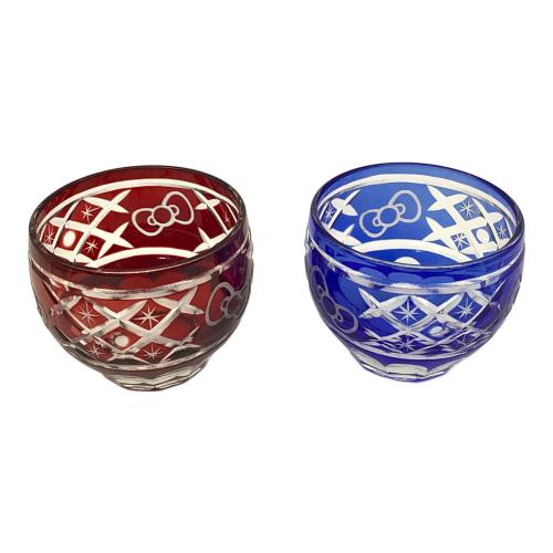 HELLO KITTY (ハローキティ) ミニ切子グラスセット リボン 赤×青 ペア