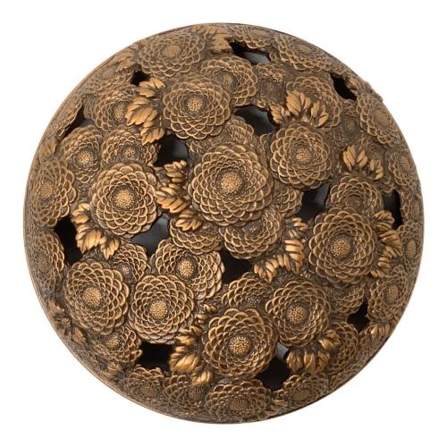 1160 佐野宏采造　透かし彫刻　菊花模様香炉 1160 佐野宏采造 透かし彫刻 菊花模様香炉