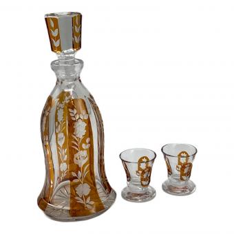 ガラス食器 オレンジ/花柄/38 デキャンタ/ショットグラス×2