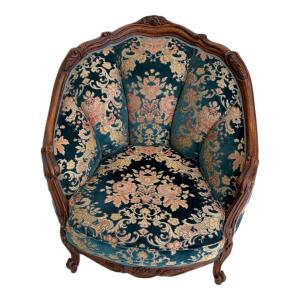 1人掛けソファー 金華山織 アンティーク風  ブルー×ブラウン