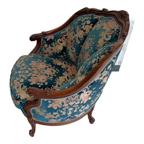 1人掛けソファー 金華山織 アンティーク風  ブルー×ブラウン