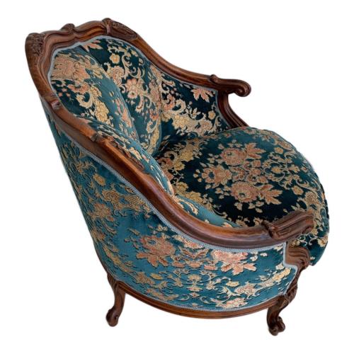 1人掛けソファー 金華山織 アンティーク風  ブルー×ブラウン