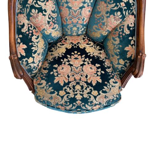 1人掛けソファー 金華山織 アンティーク風  ブルー×ブラウン