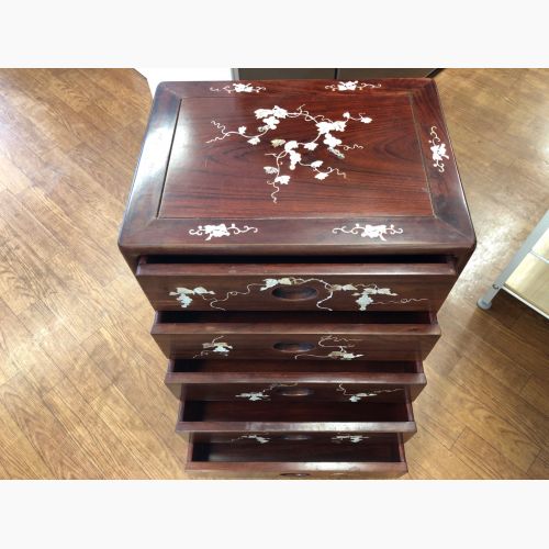 アンティーク 本花梨材 ぶどう柄 螺鈿細工 5段チェスト サイドチェスト