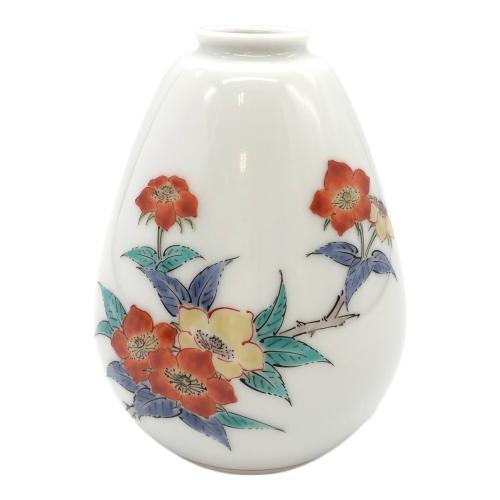 十四代柿右衛門 (ジュウヨンダイカキエモン) 一輪挿し 錦苺花文 釣鐘型 箱付 ヨゴレ有