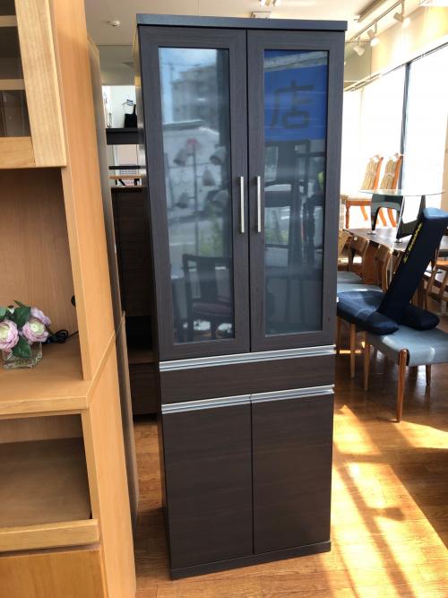 食器棚 ブラウン 2枚扉 引き出し付