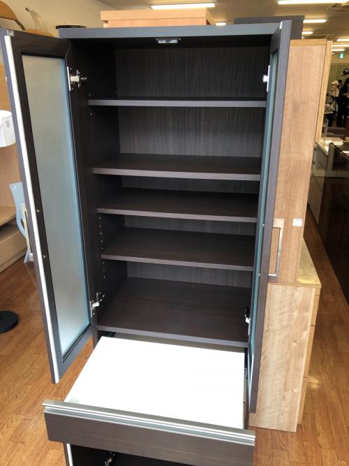 食器棚 ブラウン 2枚扉 引き出し付