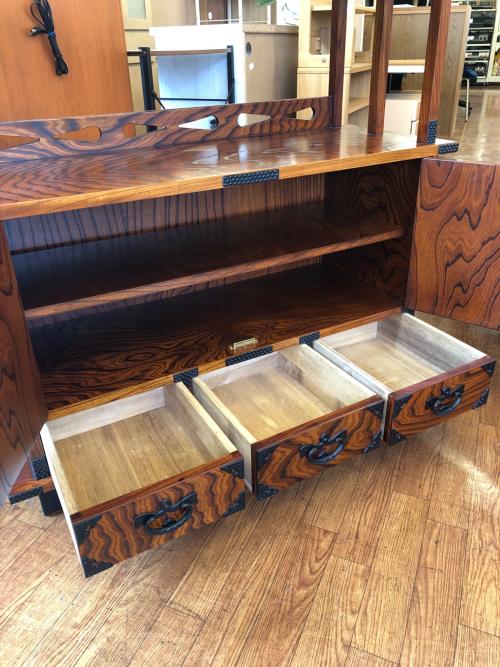 岩屋堂箪笥 茶箪笥 ブラウン 145 2枚扉 引き出し3杯