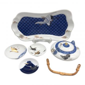 深川製磁 (フカガワセイジ) 屠蘇器揃 白金波鶴紋