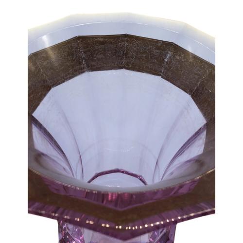 Moser モーゼル　花瓶 Moser (モーゼル) 花瓶 フラワベース 金彩人模様 パープル