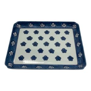 源右衛門窯 (ゲンエモンガマ) 角皿 約30×23cm 小染風梅紋