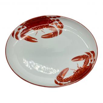 源右衛門窯 (ゲンエモンガマ) 皿 約26×22cm 染付蟹絵 赤