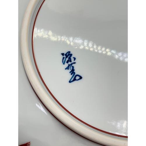 源右衛門窯 (ゲンエモンガマ) 皿 約26×22cm 染付蟹絵 赤