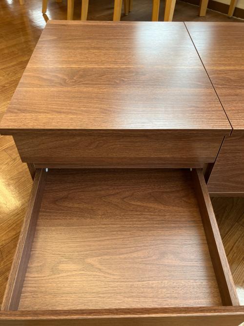 リフティングテーブル  ブラウン　引き出し付