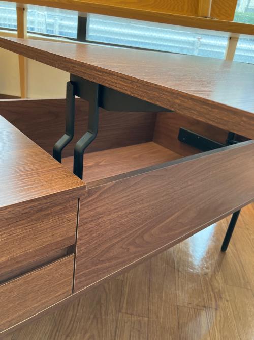 リフティングテーブル  ブラウン　引き出し付