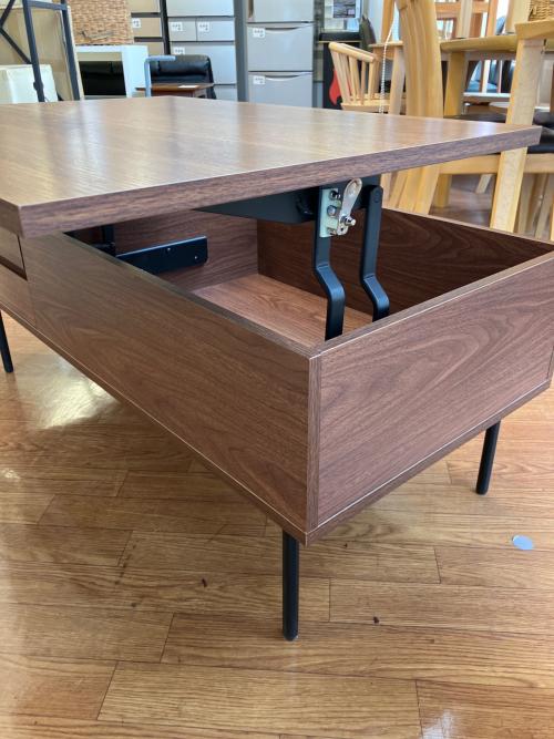 リフティングテーブル  ブラウン　引き出し付