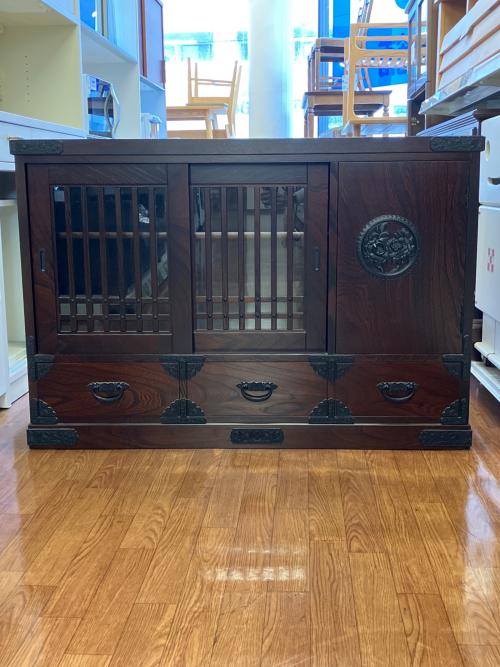 民芸箪笥　和箪笥　サイドボード ブラウン　3枚扉 引き出し付き