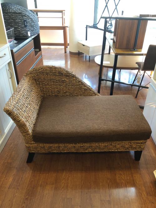 サンフラワーラタン　ラタンソファー アジアン家具　アジアンソファ　バナナリーフファブリック　 ナチュラル×グレー