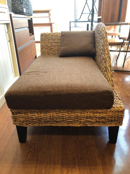 サンフラワーラタン　ラタンソファー アジアン家具　アジアンソファ　バナナリーフファブリック　 ナチュラル×グレー