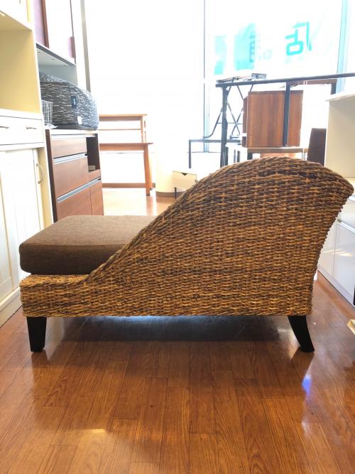 サンフラワーラタン　ラタンソファー アジアン家具　アジアンソファ　バナナリーフファブリック　 ナチュラル×グレー