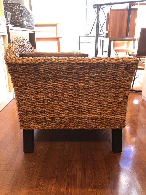 サンフラワーラタン　ラタンソファー アジアン家具　アジアンソファ　バナナリーフファブリック　 ナチュラル×グレー