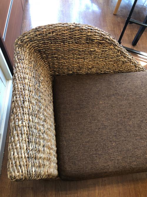 サンフラワーラタン　ラタンソファー アジアン家具　アジアンソファ　バナナリーフファブリック　 ナチュラル×グレー