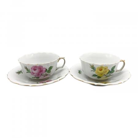 Meissen (マイセン) カップ&ソーサー ピンクローズ&イエローローズ